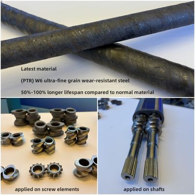 (PTR) W6 ultra-fijnkorrelige slijtvaste stalen extruder onderdelen Twin-Screw Extruder Schroefelement Cilinder en As