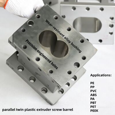 Op maat gemaakte dubbelschroefvat van nikkellegering met slijtvastheid en modulair ontwerp voor extrusie met hoog koppel